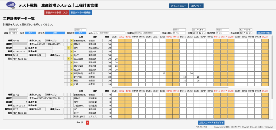 工程管理システムの画面例・工程計画立案